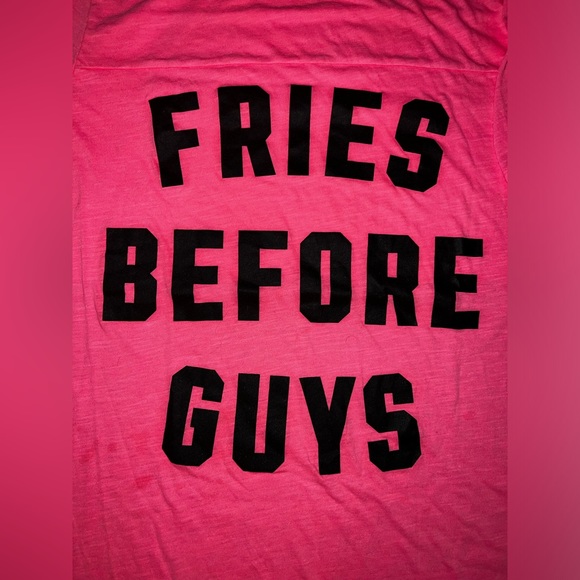 VS PINK Size LARGE Neon Pink “Fries Before Guys” Logo Tee. - Picture 2 of 6
